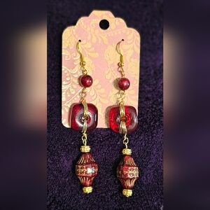 Elegant Red and Gold Dangle Earrings